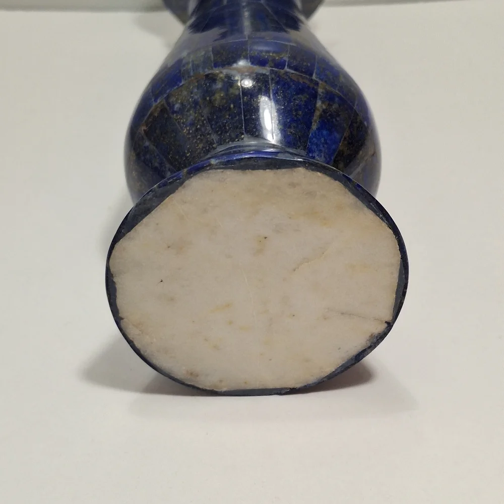 Blue Lapis Lazuli Handmade Brass Lined Natural Gemstone Inlay Vase Cobalt Unique